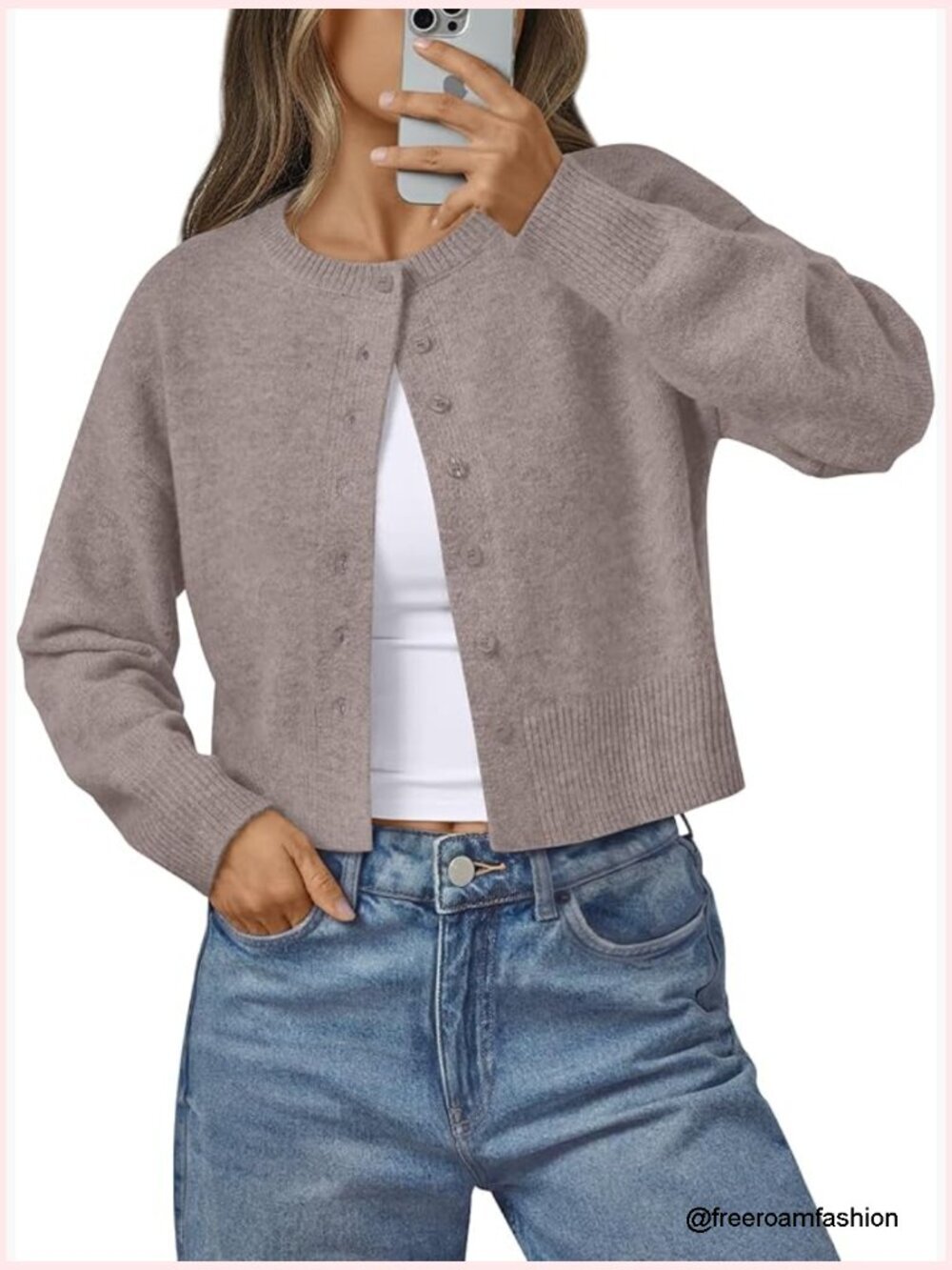 Button Up Cropped Cardigan Lightweight Knit Sweater